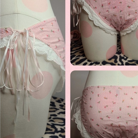 Vintage Victoria’s Secret cotton ruffle side tie bikini panty small pink floral - Picture 6 of 6